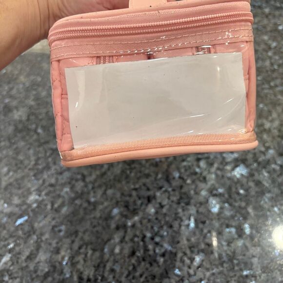 New Pink Quilted Heart Makeup Bag – Clear Top Travel Cosmetic Case - Picture 6 of 11